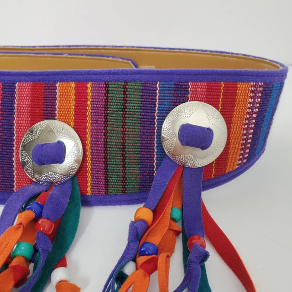 Nwot Boho Tassel Belt Size Small Multicolor Cotton Stripes Gypsie Hippie Tribal - Picture 3 of 9